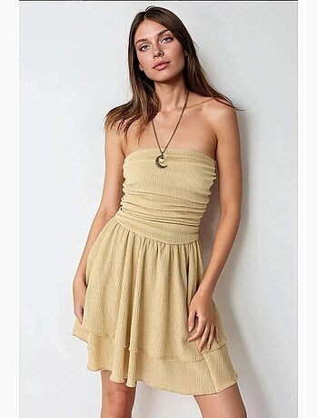 Minivestido con volantes texturizados y sin tirantes hiccup