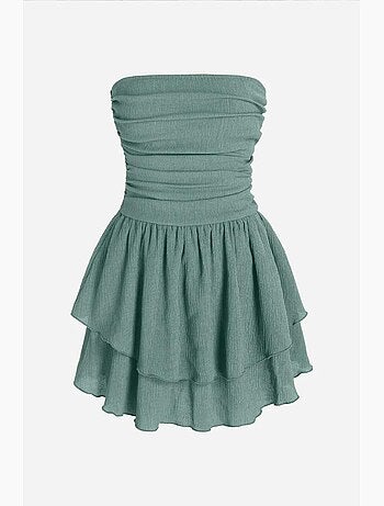 Minivestido con volantes texturizados y sin tirantes hiccup