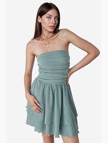 Minivestido con volantes texturizados y sin tirantes hiccup
