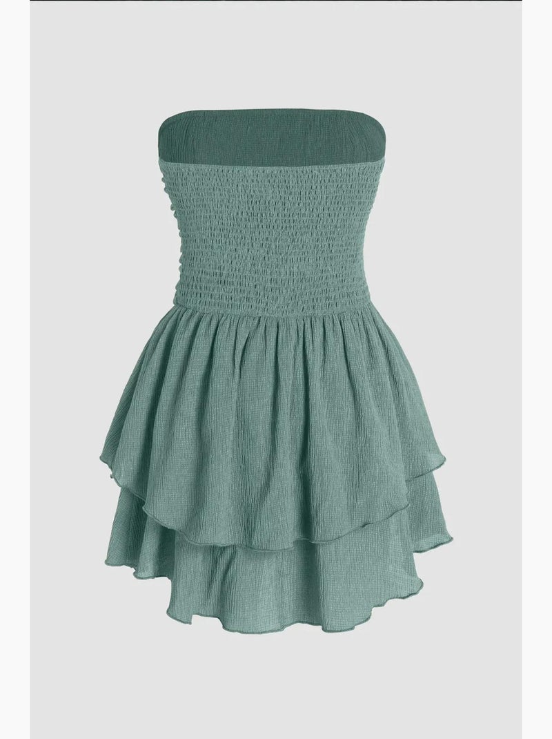 Minivestido con volantes texturizados y sin tirantes hiccup Verde menta - Kiabi