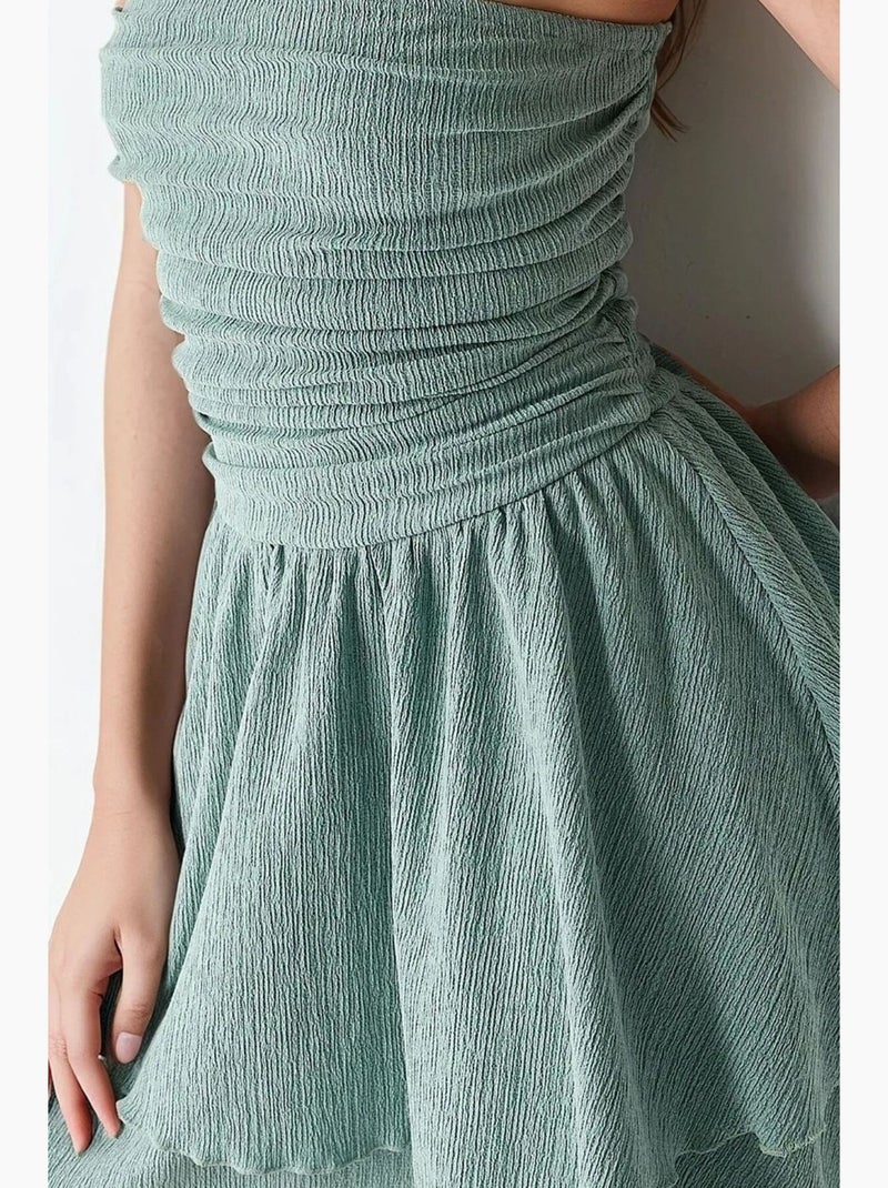 Minivestido con volantes texturizados y sin tirantes hiccup Verde menta - Kiabi