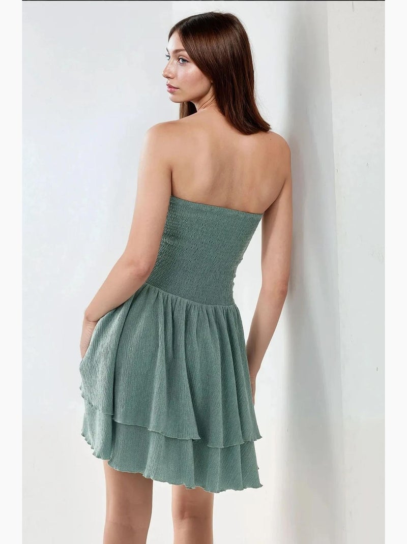 Minivestido con volantes texturizados y sin tirantes hiccup Verde menta - Kiabi