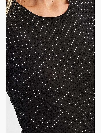 Minivestido de manga larga con cuello redondo de malla y adornos de piedras hiccup