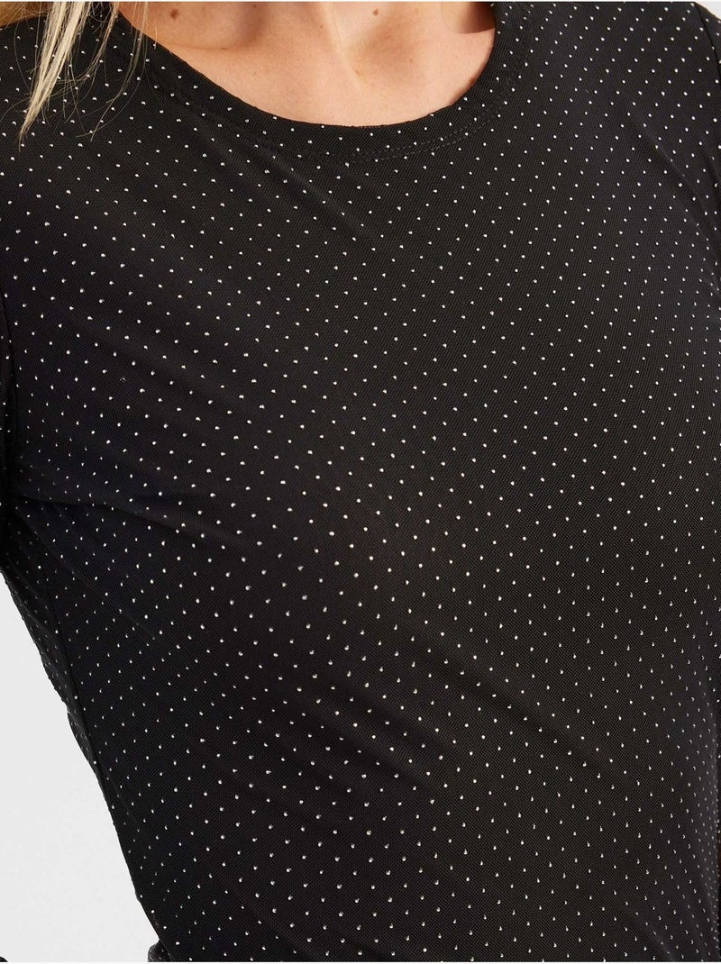 Minivestido de manga larga con cuello redondo de malla y adornos de piedras Negro - Kiabi