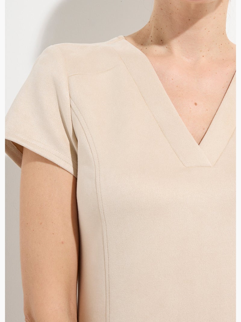 Minivestido de tela aterciopelada de ante - Afibel Beige - Kiabi