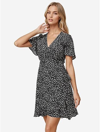Minivestido de viscosa con cuello en v y estampado de flores ditsy hiccup