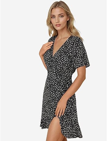 Minivestido de viscosa con cuello en v y estampado de flores ditsy hiccup