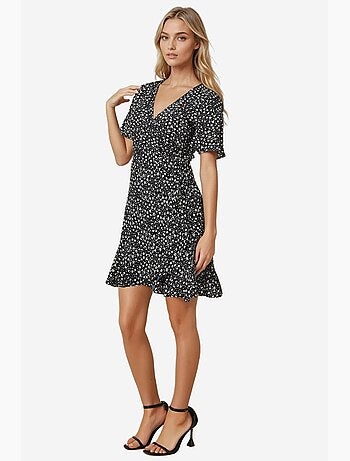 Minivestido de viscosa con cuello en v y estampado de flores ditsy hiccup