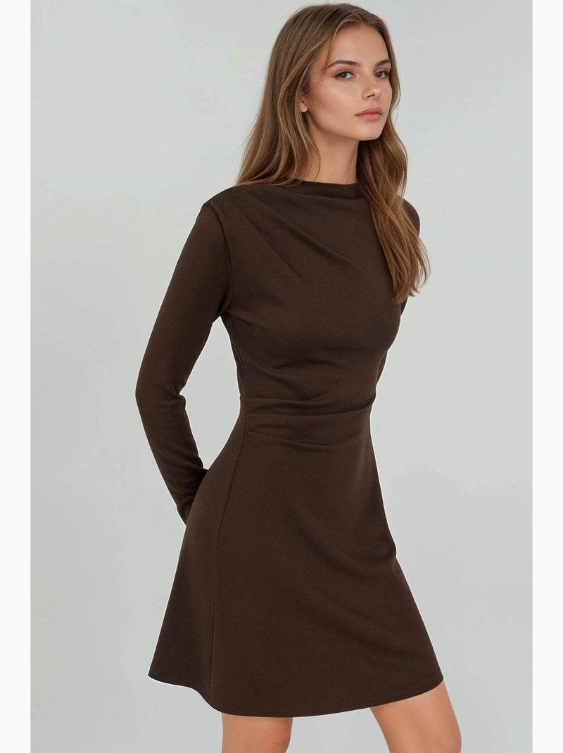 Minivestido drapeado con cuello redondo hiccup Marrón oscuro - Kiabi