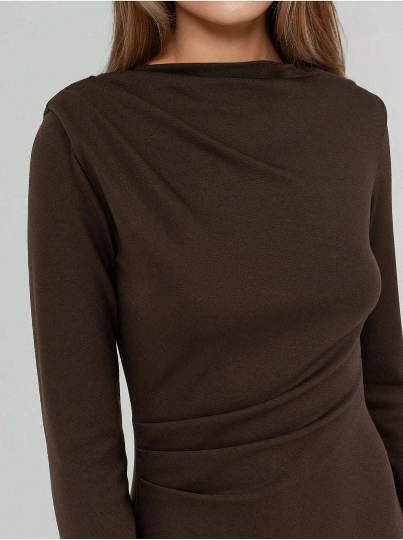 Minivestido drapeado con cuello redondo hiccup Marrón oscuro - Kiabi