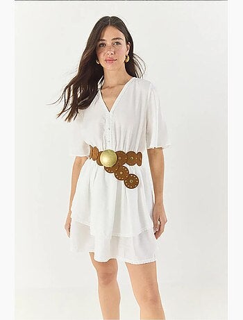 Minivestido escote en v y encaje lucci