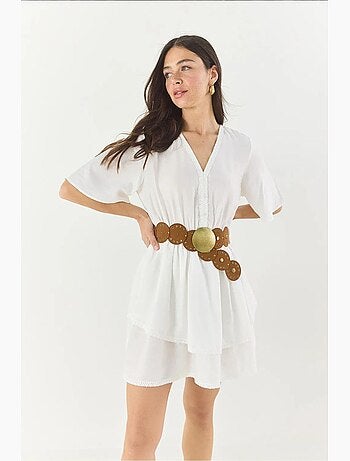 Minivestido escote en v y encaje lucci