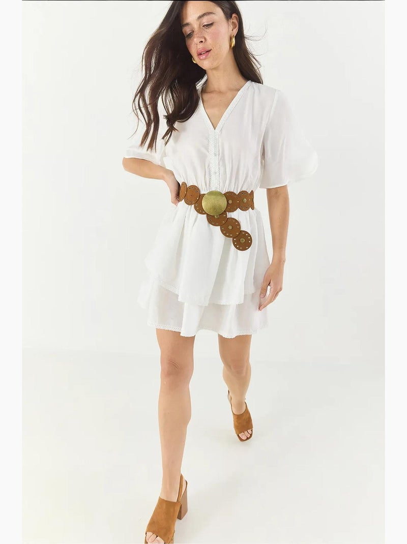 Minivestido escote en v y encaje lucci Blanco - Kiabi