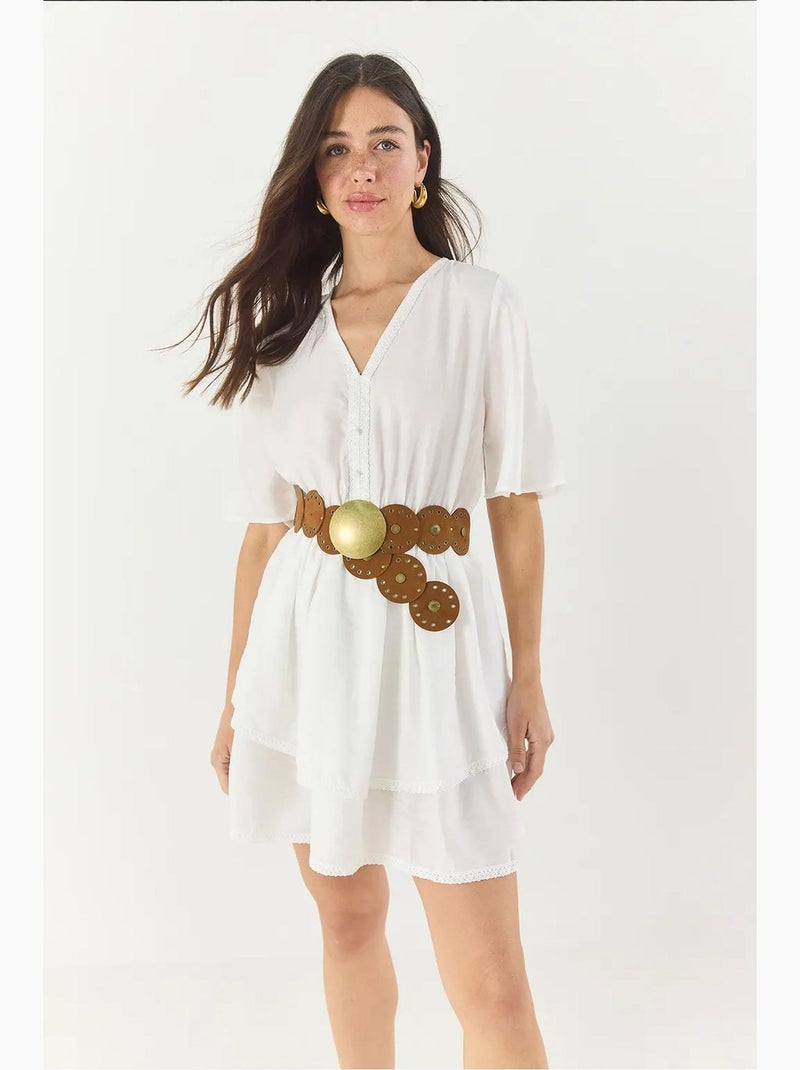 Minivestido escote en v y encaje lucci Blanco - Kiabi