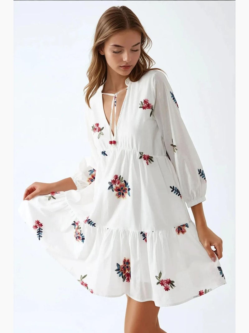 Minivestido estampado con cuello en v hiccup Blanco - Kiabi