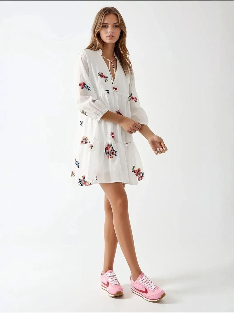 Minivestido estampado con cuello en v hiccup Blanco - Kiabi