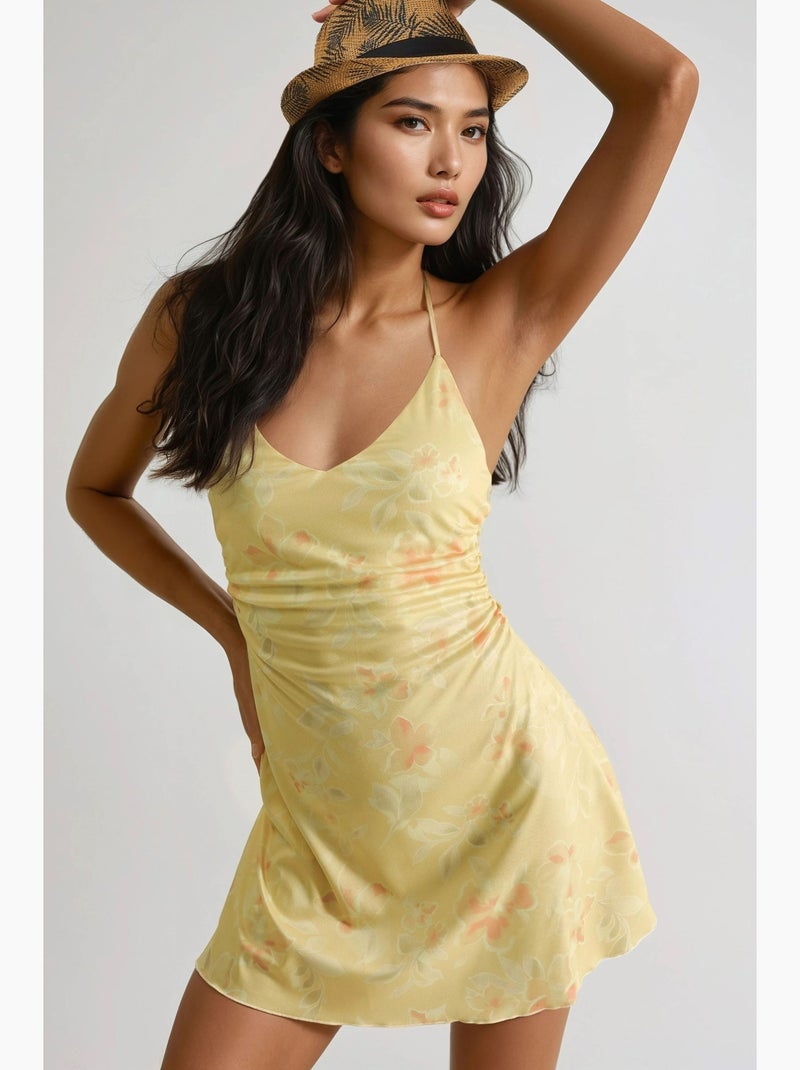 Minivestido estampado con cuello halter hiccup Ámbar - Kiabi