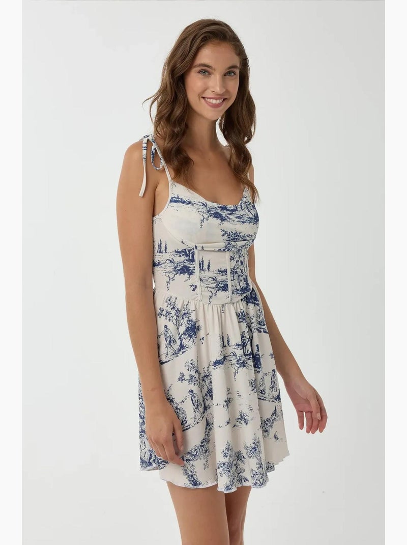 Minivestido estampado hiccup Blanco Azul - Kiabi