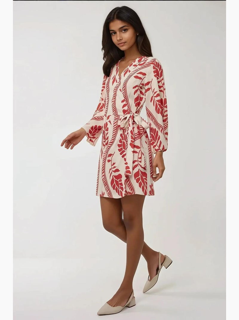 Minivestido floral con cuello en v hiccup Multicolor - Kiabi