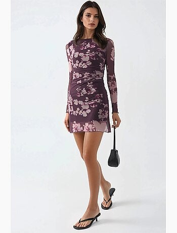Minivestido floral con mangas largas de busem