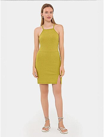 Minivestido sin mangas con cuello halter y abertura lateral