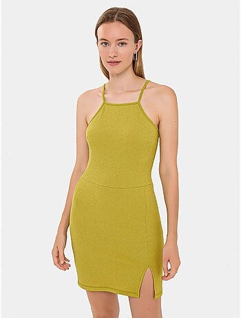 Minivestido sin mangas con cuello halter y abertura lateral