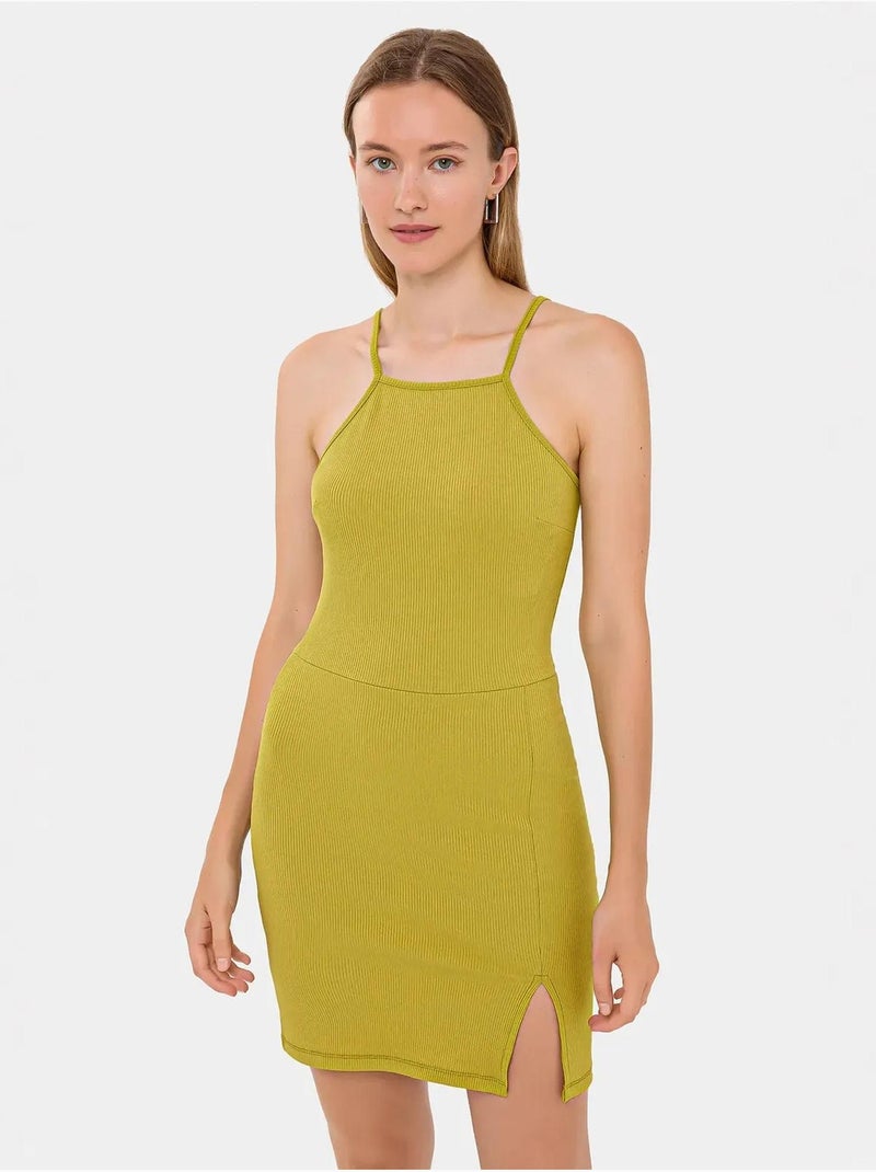 Minivestido sin mangas con cuello halter y abertura lateral Verde - Kiabi
