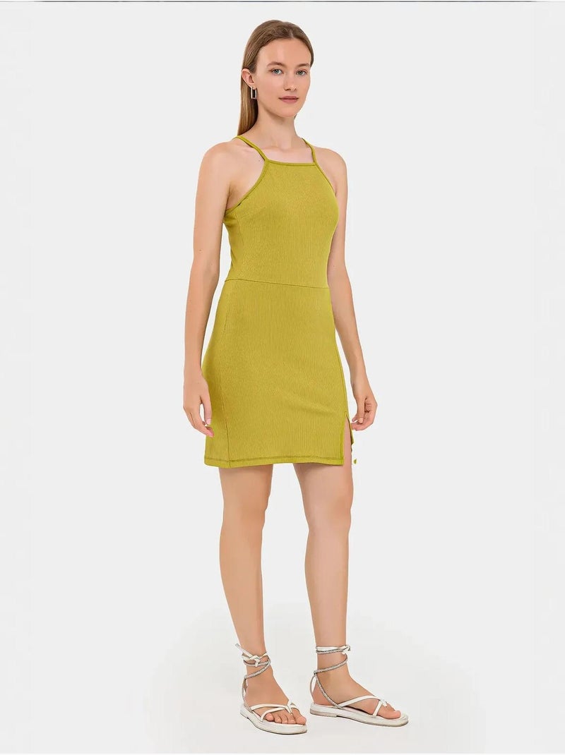 Minivestido sin mangas con cuello halter y abertura lateral Verde - Kiabi