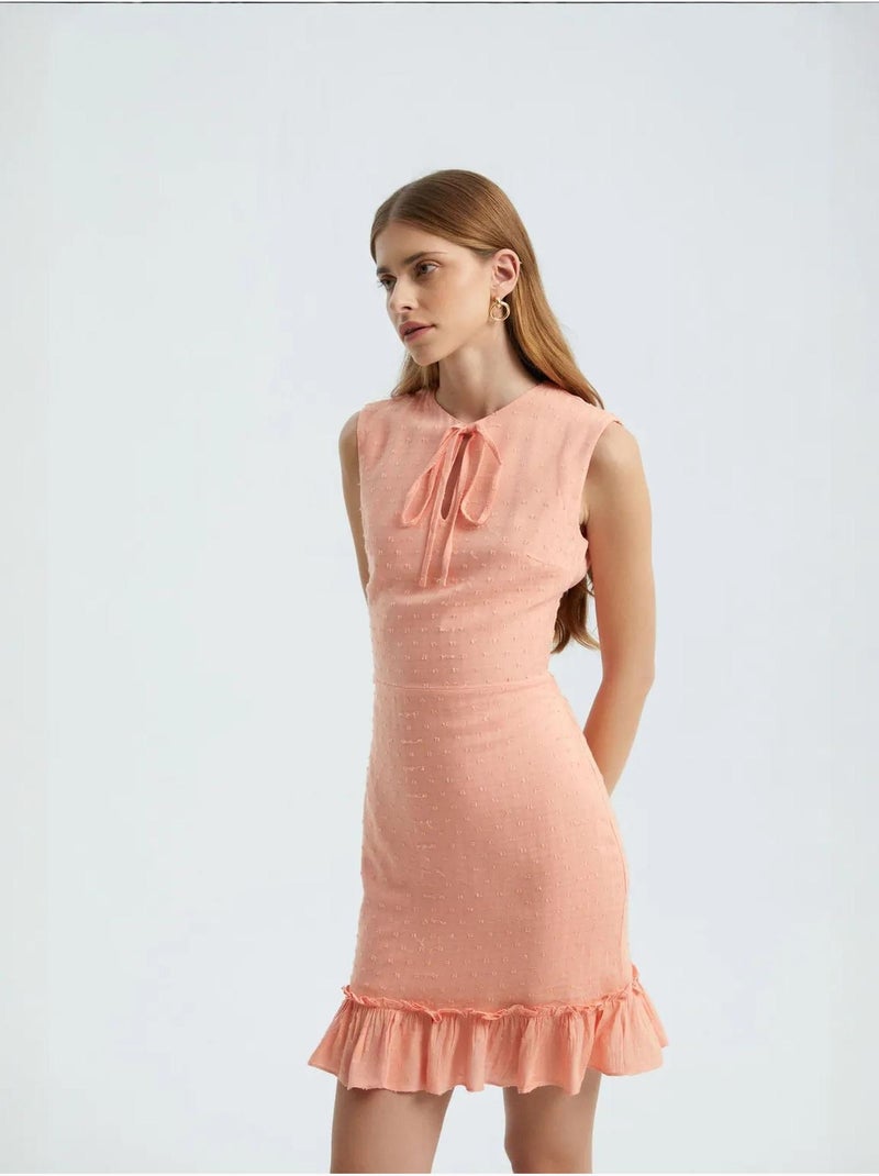 Minivestido sin mangas con cuello redondo, cordón y volantes hiccup Naranja - Kiabi