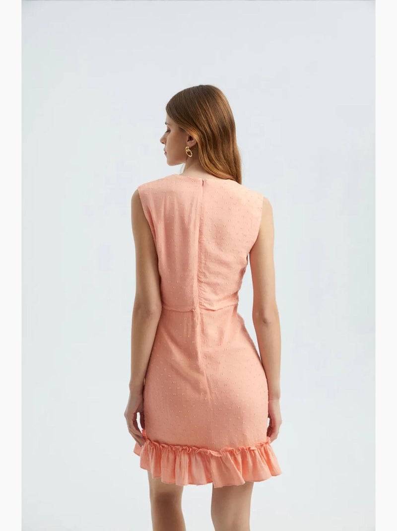 Minivestido sin mangas con cuello redondo, cordón y volantes hiccup Naranja - Kiabi