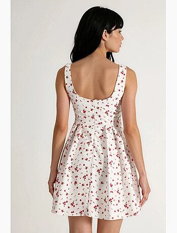 Minivestido skater floral con escote en u busem