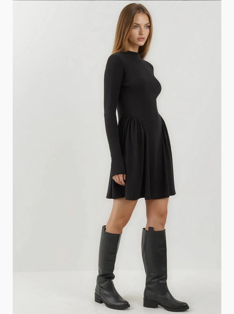 Minivestido texturizado con cuello barco hiccup Negro - Kiabi