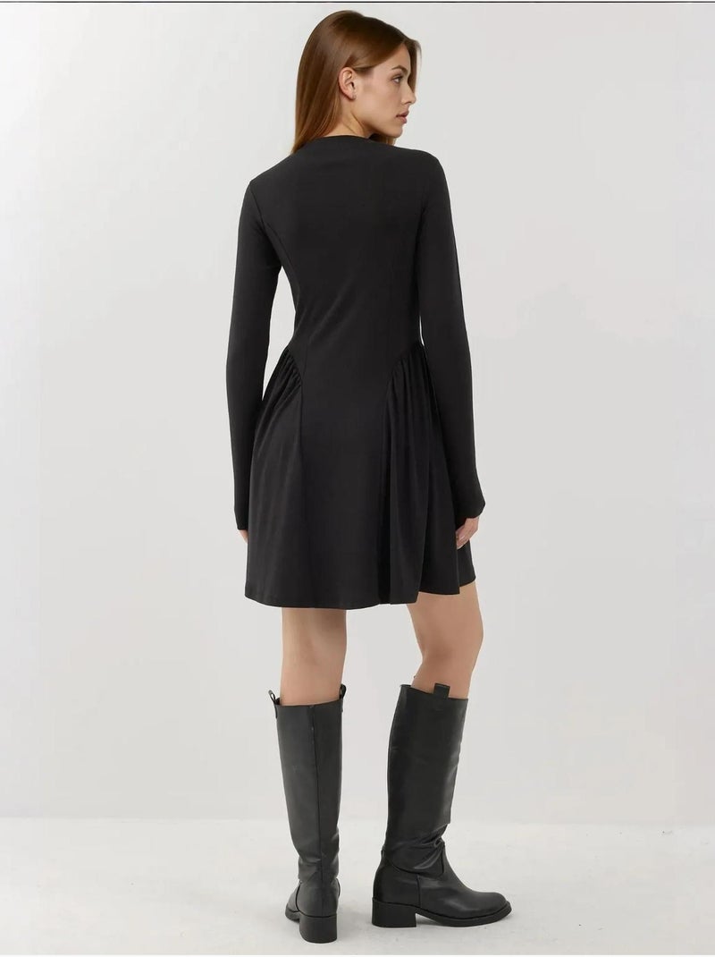 Minivestido texturizado con cuello barco hiccup Negro - Kiabi