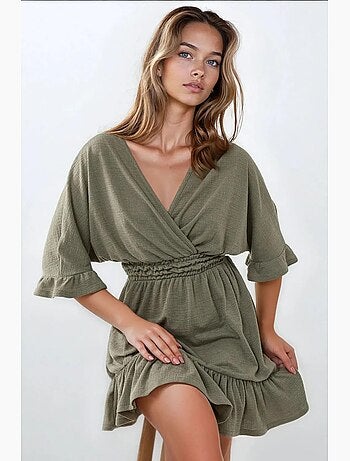 Minivestido texturizado con cuello en v hiccup