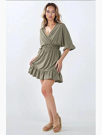 Minivestido texturizado con cuello en v hiccup