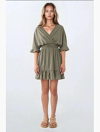 Minivestido texturizado con cuello en v hiccup