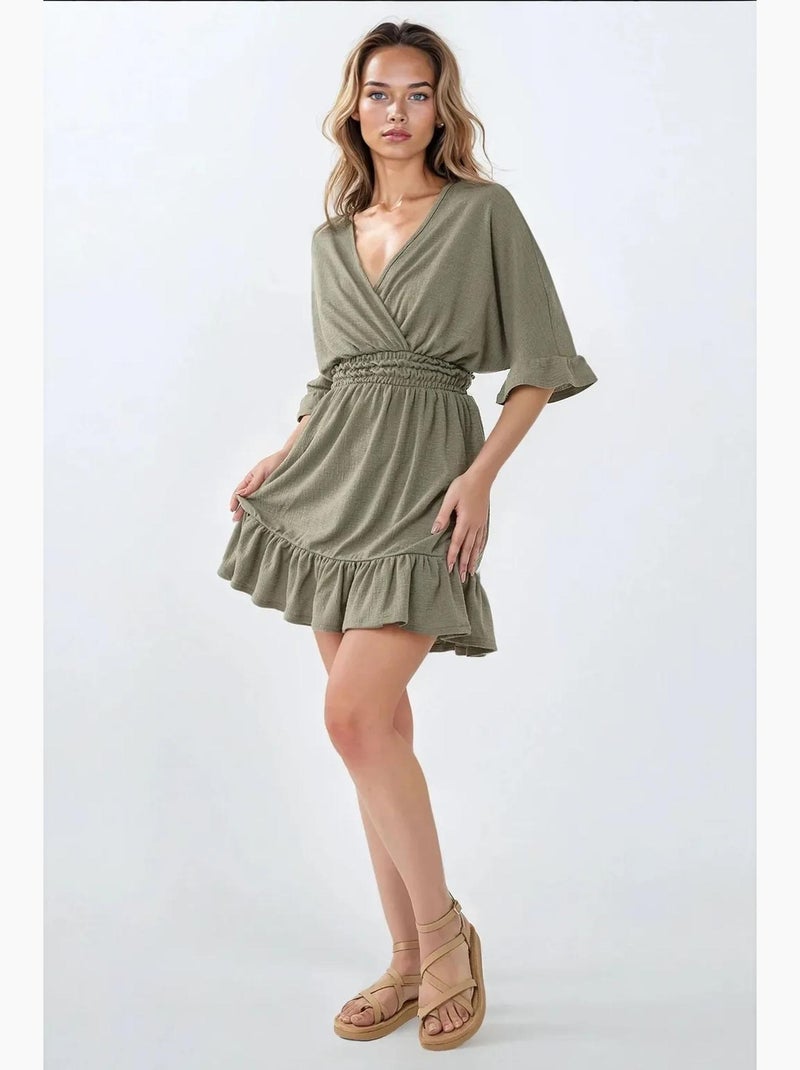 Minivestido texturizado con cuello en v hiccup Verde pastel - Kiabi