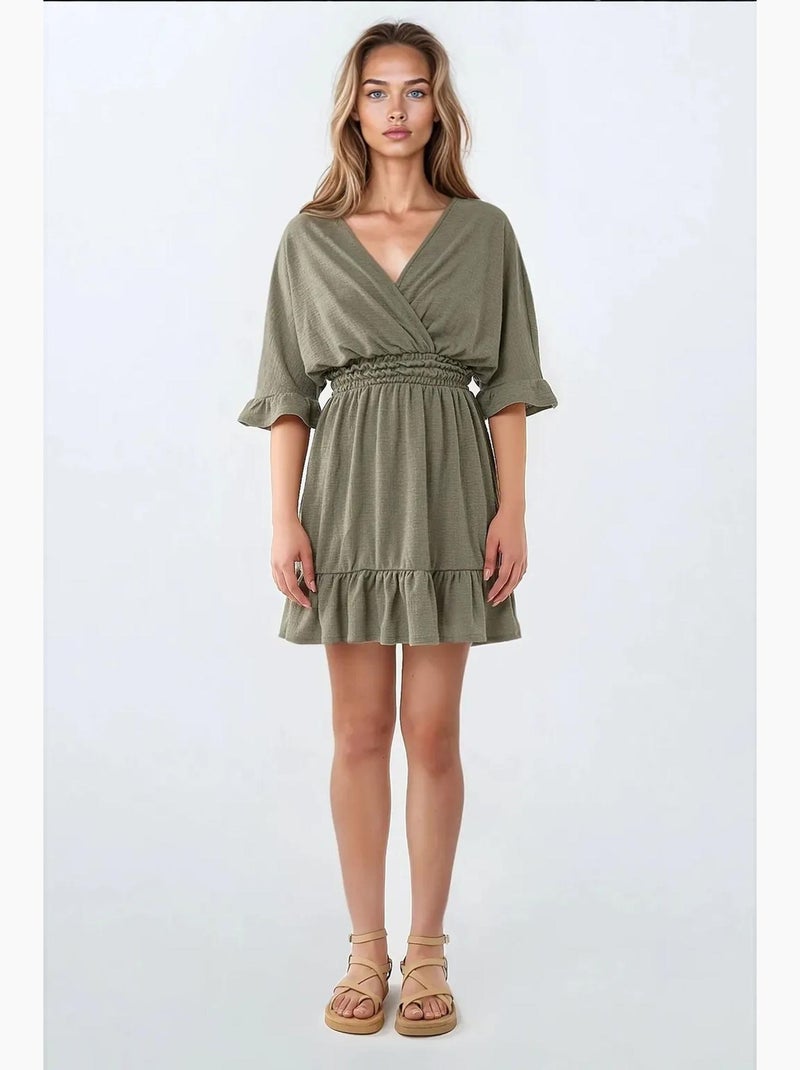 Minivestido texturizado con cuello en v hiccup Verde pastel - Kiabi