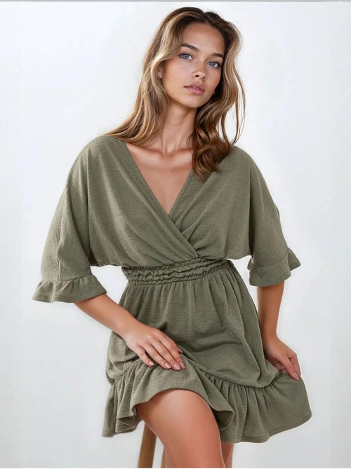 Minivestido texturizado con cuello en V - Kiabi