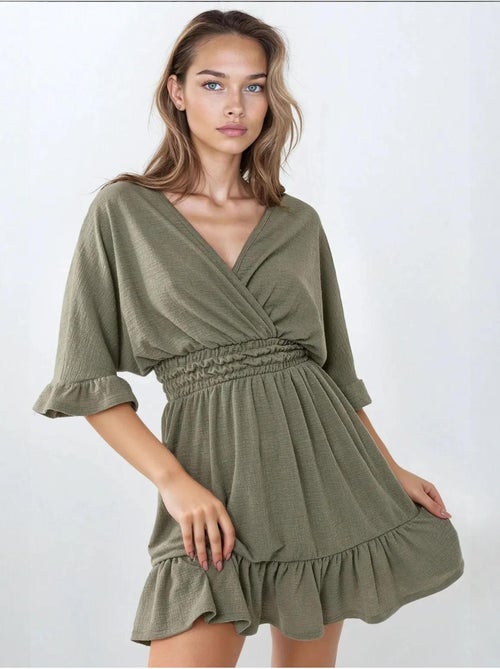 Minivestido texturizado con cuello en V - Kiabi