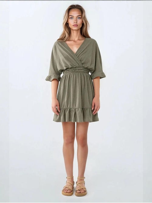 Minivestido texturizado con cuello en V - Kiabi