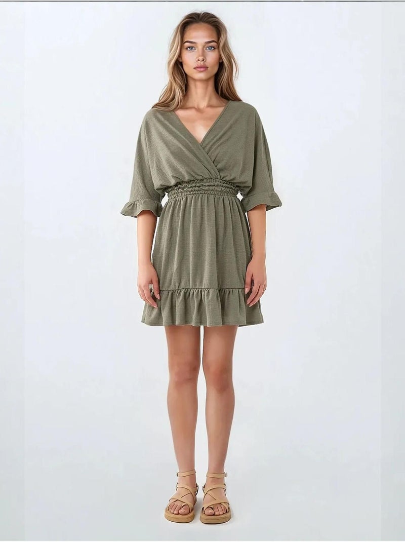 Minivestido texturizado con cuello en V Verde pastel - Kiabi