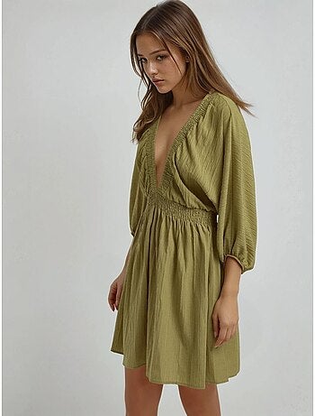 Minivestido texturizado con escote en v y mangas largas hiccup