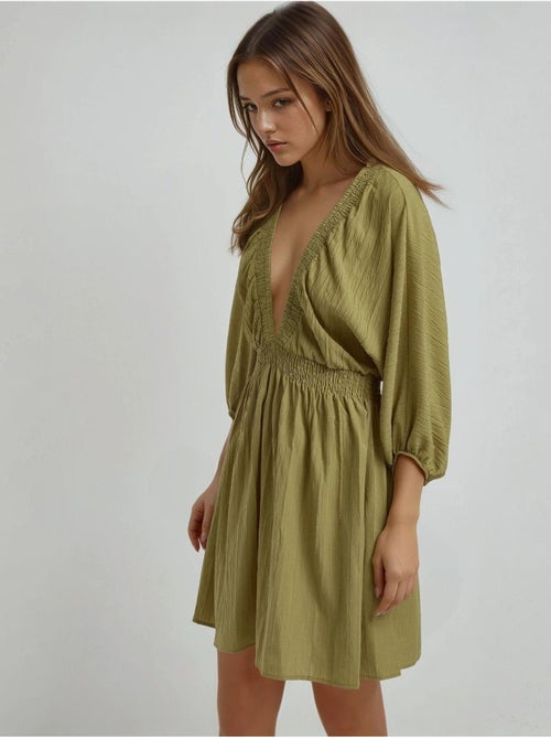 Minivestido texturizado con escote en v y mangas largas hiccup - Kiabi