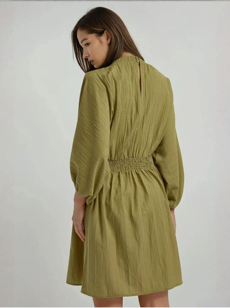 Minivestido texturizado con escote en v y mangas largas hiccup Verde - Kiabi