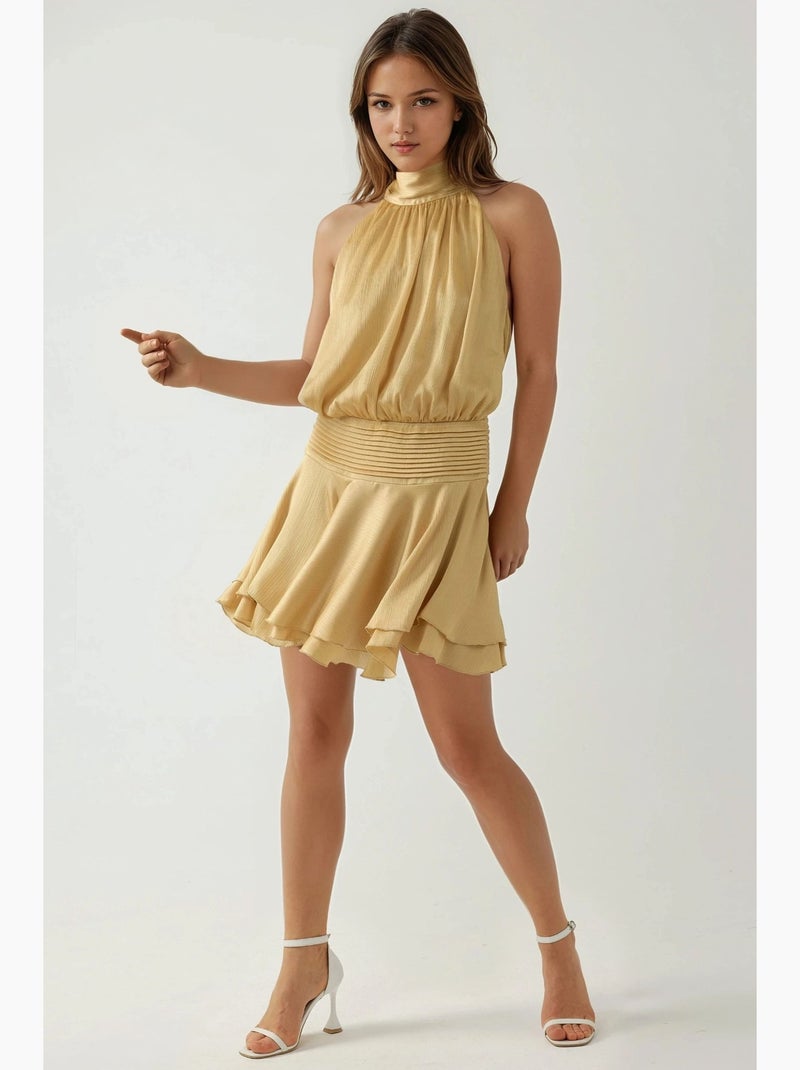 Minivestido texturizado de cuello alto hiccup Amarillo - Kiabi