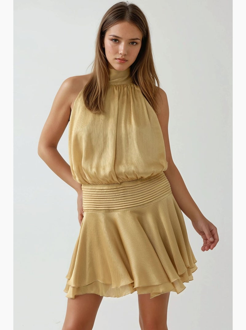 Minivestido texturizado de cuello alto hiccup Amarillo - Kiabi