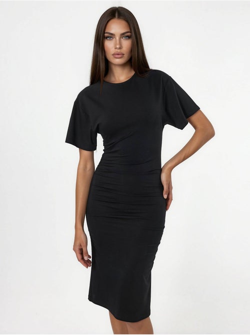 Minivestido tipo camiseta con cuello redondo y drapeado busem - Kiabi