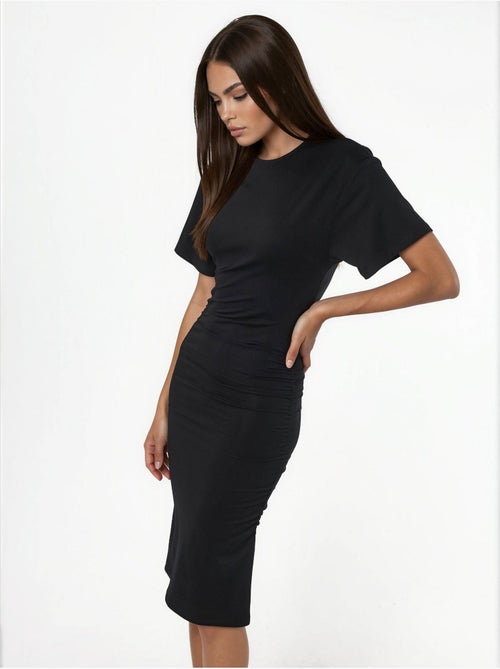 Minivestido tipo camiseta con cuello redondo y drapeado busem - Kiabi