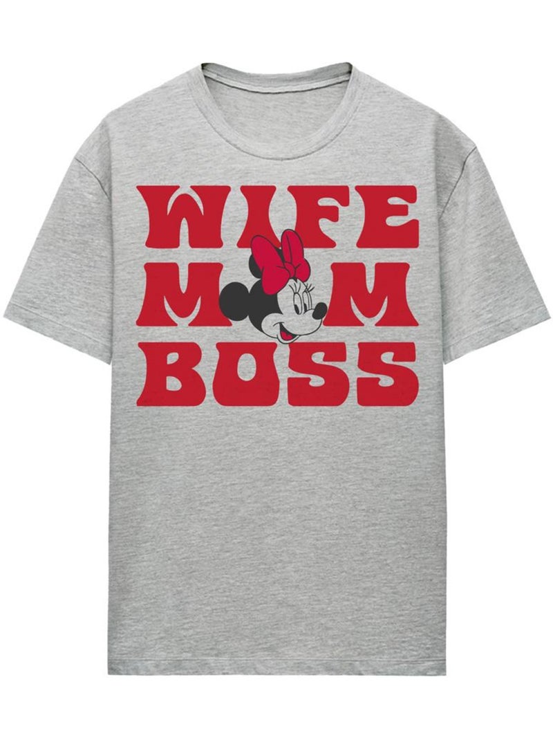 Minnie Mouse - Camiseta Wife Mom Boss para Adultos Unisex Gris jaspeado - Kiabi